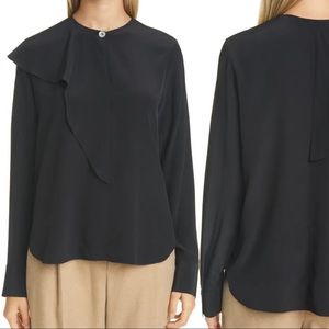NWT Vince 100% Silk  Asymmetrical Flutter Long Sleeve Blouse black size 00